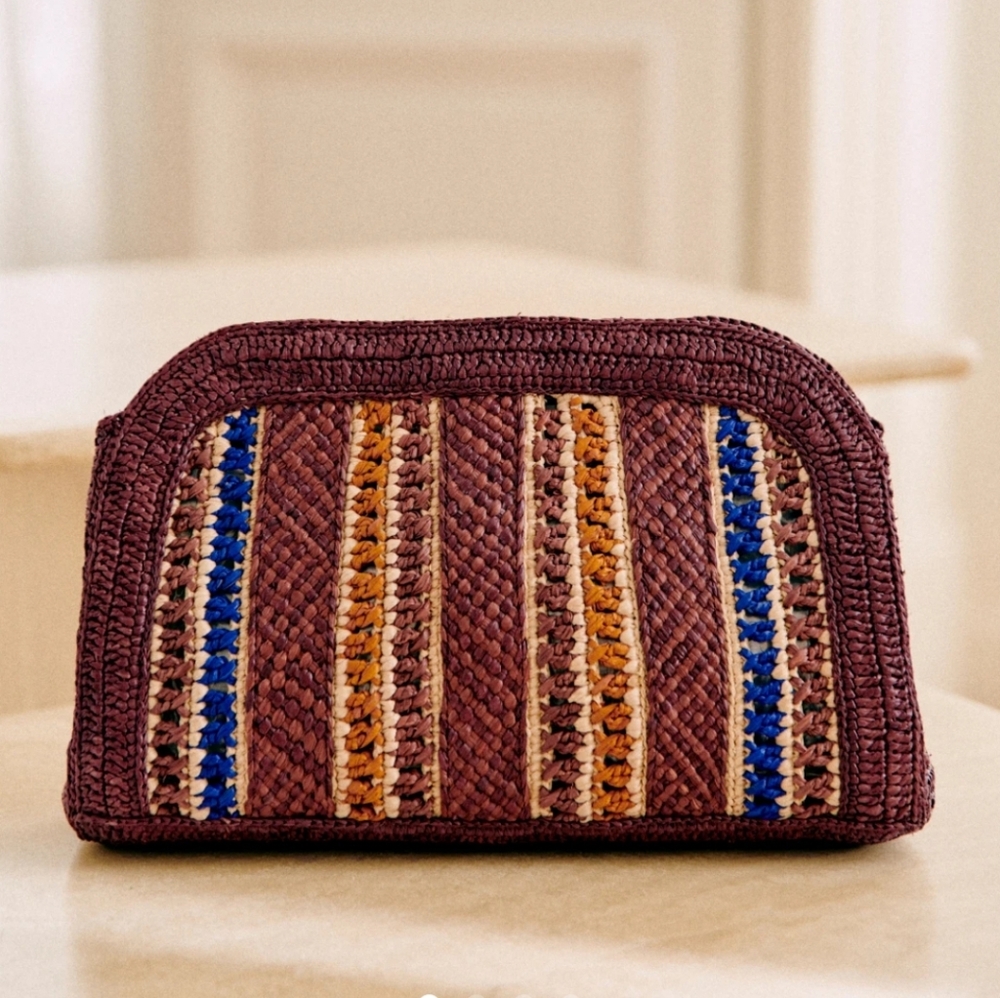 Sezane Carla Woven Pouch- Burgundy and Blue